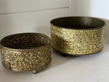Vintage Guildcraft Embossed Cake Tin & Brass Footed Round Tin Set of 2 picture