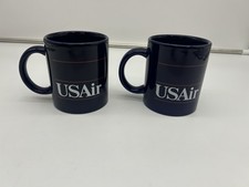 Qty (2) Vintage USAir Airlines Dark Blue Mug US Air Coffee Cup Aviation picture