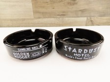 VTG Las Vegas Stardust & Golden Nugget Casino Black Glass Collectible Ashtrays picture