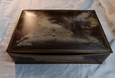 Vintage Uneeda NBC Metal Tin Box Hinged Lid Gold Tone Storage Container picture