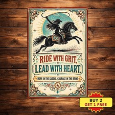 Cowgirl Riding Horse Motivational Inspirational Western Metal Sign picture