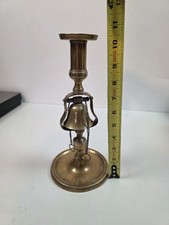 Antique Brass Candle Stick with Bell and Chain  picture