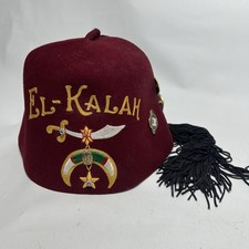 Vintage El Kalah Shriners Fez Hat GEMSCO Masonic Shrine Jeweled Pins Tassel picture