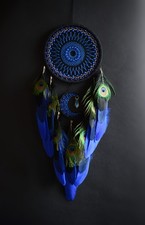 Blue Peacock Dream Catcher Handmade Boho Wall Hanging Natural Peacock Feathers picture