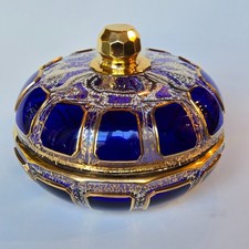 Vintage Bohemian Cobalt Blue Cabochon Gold Lidded Candy Box 6