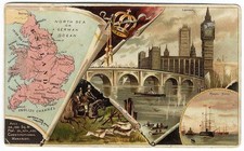 England Map ARBUCKLE'S COFFEE 1889 Victorian Trade Card LONDON Fox Hunt NAVY picture