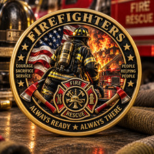 Firefighter Challenge Coin Fire Rescue First Responder Thin Red Line Gift picture