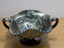 NORTHWOOD Three Fruits Carnival Glass Pedestal 2-Handled BonBon Bowl picture