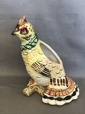 VINTAGE CERAMIC RUFFLED GROUSE ON A LOG PLANTER COLORFUL 7.5” TALL picture