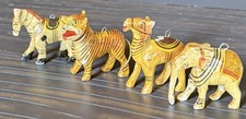 Vintage Lot 4 Mini Carved Wood Hand Painted African Circus Animals Ornaments picture