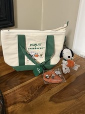 Starbucks Snoopy Tote Bag With Charm Keychain Plush With Enamel Pins Set 2026 picture