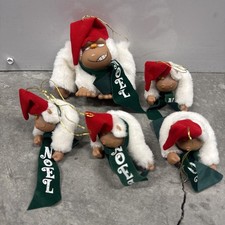 Vintage 70s White Rodney Gorilla Christmas Ornament Lot Of 5 Applause Korea picture