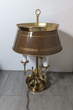 Vintage French Bouillotte Table Lamp Horn Candlestick Brown Tole Shade Brass J98 picture