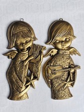 VTG 60s ANGELS PLAYING HARP&GUITAR GOLD PAINTED RESIN CHRISTMAS ORNAMENTS ITALY picture