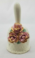 VINTAGE Ivory Porcelain/Ceramic Bell with Pink Roses and Gold Trim  picture