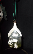 ANT/VTG MERCURY GLASS HOUSE W/MICA CHRISTMAS ORNAMENT picture