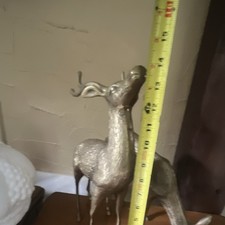 Vintage Brass Deer Pair Buck & Doe Statues 14” Hollywood Regency Christmas MCM picture