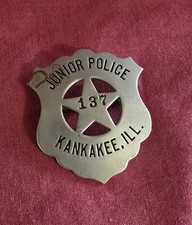 Vintage 1930s 40s Kankakee Illinois Junior Police Badge 137 C.H. Hanson Chicago picture