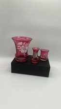 Vintage Murano-Style Cranberry Glass Vases Set of 3 with Hand-Painted Enamel... picture