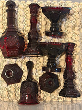 Vintage 8 piece Avon 1876 Cape Cod Collection iconic ruby/cranberry glass picture