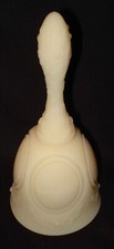 Vintage Fenton Glass Cream Custard Satin Medallion 6 ¾” Rose Flower Handle Bell picture