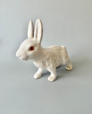 Vtg Bavent French Pottery Rabbit Faience Bunny Figure Glass Eyes Signed picture