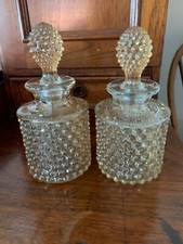 Vintage Pair Duncan Miller Hobnail Amber Glass Perfume Bottles 1930's picture