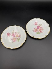 Vintage Schumann Bavaria Dessert Plates Pink Floral Gold Rim Germany Pair picture