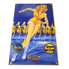 Vintage Veedol Motor Oil Sign - Roller Skating Service Gas Pump Porcelain Sign picture