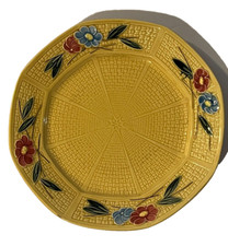 Vintage Majolica LDB Co Salad Dessert Plate Basket Weave Yellow Germany 1930s 9