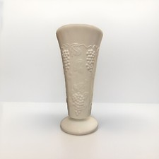 Vintage Milk Glass 10” Footed Vase Harvest Grape Pattern, Indiana Glass Company picture