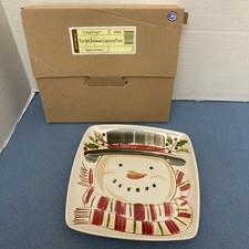 NIB Longaberger Pottery Multicolor Top Hat Snowman Luncheon Plate (31961) picture