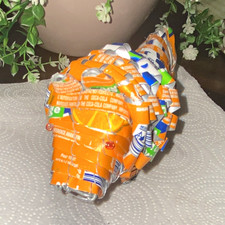 Handmade Aluminum & Wire Lion Figurine Sculpture, Orange White Blue Green, 3D picture