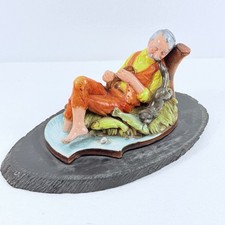 Vintage Lefton Old Man Sleeping Fishing Figurine Porcelain Japan Craft Statue picture