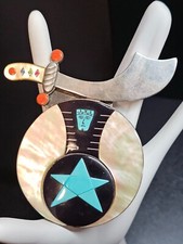 Large Vtg Sterling Silver Native Signed Bobby Concho Zuni Shriner Inlay Pendant picture