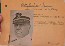 AUTOGRAPH -- WW I and II Admiral Walter Newhall Vernou -  Battleship Div. 2 picture
