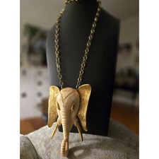 Luca Razza Large Elephant Head Necklace 1970 Vintage Statement Goldtone Unsigned picture