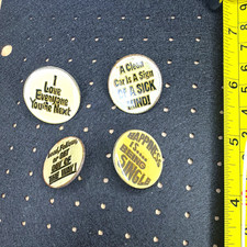 Vintage 1970s Novelty Humor Slogan Pinback Button Lot of 4 Retro Sayings picture