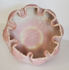 Vintage Fenton Burmese Satin Glass Orange Tree Cherry Train Bowl UV Uranium GLOW picture