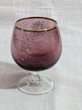 Amethyst Italian Art Glass Brandy Snifter W/ 6 Gold Stars & Gold Rim. Lovely VTG picture