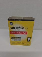 GE 75 Watt EXTRA SOFT WHITE Light Bulb Pack of 2 Old Stock 75w 1125 Lumens A19 picture
