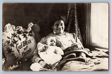 Mother And Baby Postcard RPPC Photo Bedroom House Interior c1910's Antique picture