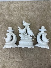 VTG Dresden Porcelain Wolfsohn & Sons Pair Of Bird Candle Holders + Flower Frog picture
