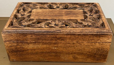 Hand Carved Mango Wood Jewelry Keepsake Box Floral Leaf Design 9