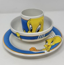 Vintage 1998 Gibson Looney Tunes Tweety Bird 3pc Dinnerware Set Plate Bowl Mug picture