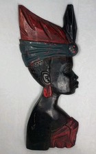 Handcrafted Ghana African Bust Sculpture Wood Carved Woman Figurine picture
