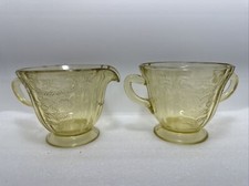 Vintage Federal Glass Yellow/Amber Madrid Sugar & Creamer Set picture