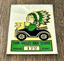 Vtg Twin Valley High School Parking Permit Water Slide Decal Angelus Mascot Car picture
