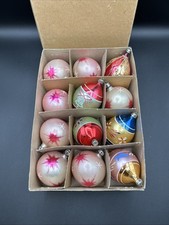 Vtg J.C. Penney Poland Glass Christmas Ornaments Boxed Lot Pink Teardrop 12pc picture