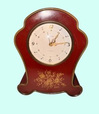 Vintage Semca Swiss Made Mantel Clock Floral Design Red Gold Trim picture